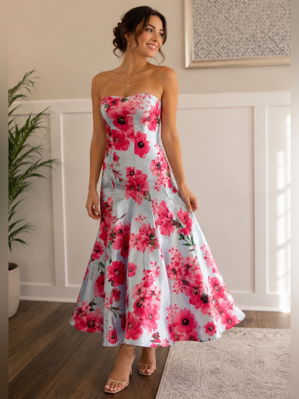 Jasmin Floral Mermaid Maxi Skirt Size 5/6 Blue Pink Formal Prom Wedding